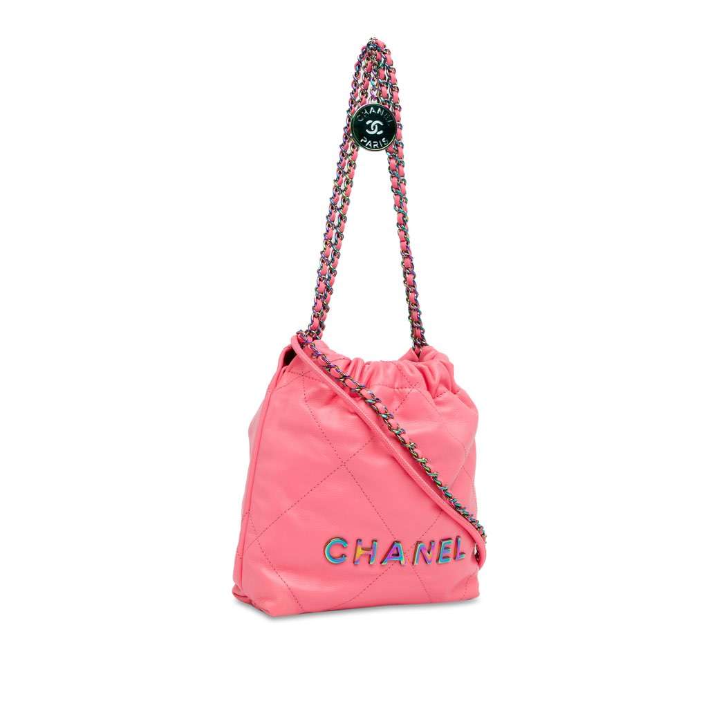 Chanel Mini Shiny Calfskin Rainbow Hardware 22 Handbag Pink Leather Very good condition - Back View