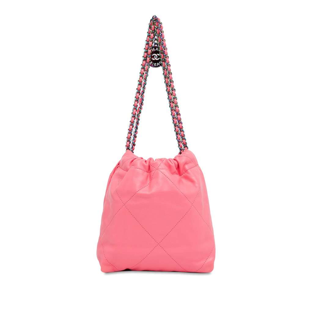Chanel Mini Shiny Calfskin Rainbow Hardware 22 Handbag Pink Leather Very good condition - Inside View