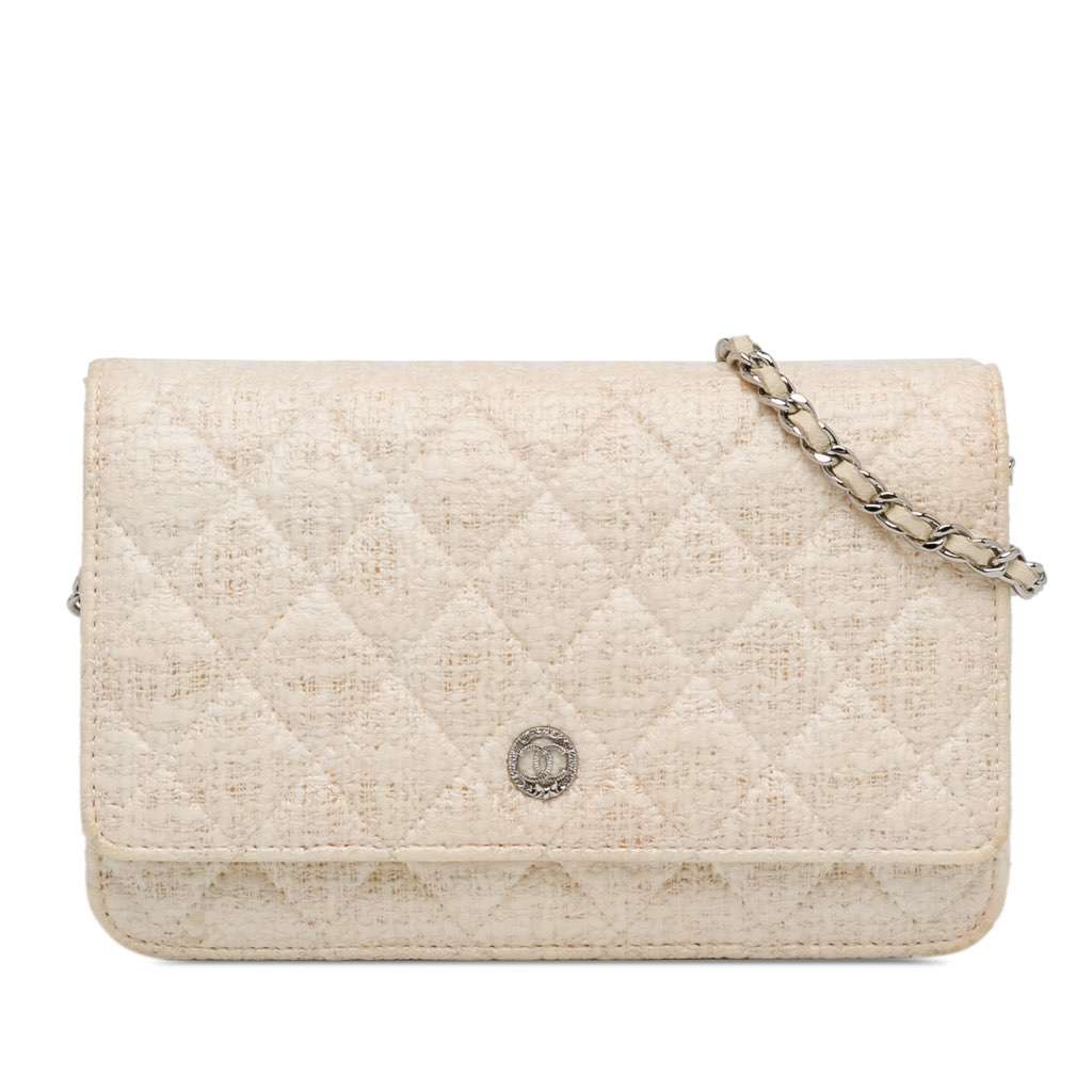 Chanel CC Coated Tweed Wallet On Chain Brown Canvas Very good - Front View