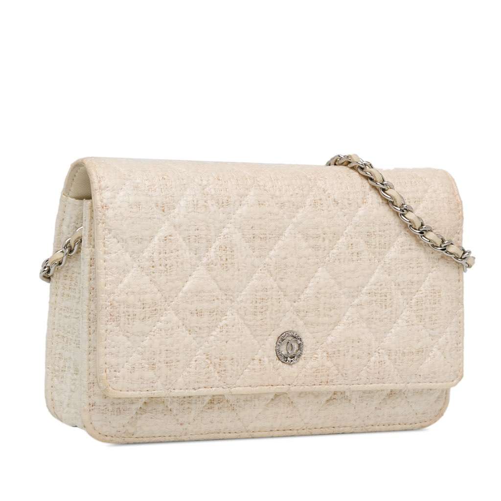 Chanel CC Coated Tweed Wallet On Chain Brown Canvas Very good - Back View