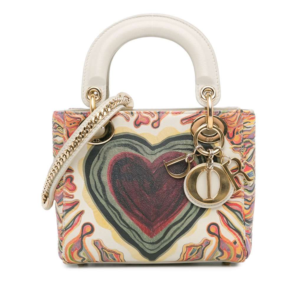 Dior Limited Edition Mini Calfskin Lady DiorAmour Lady Dior White Leather Very good - Front View