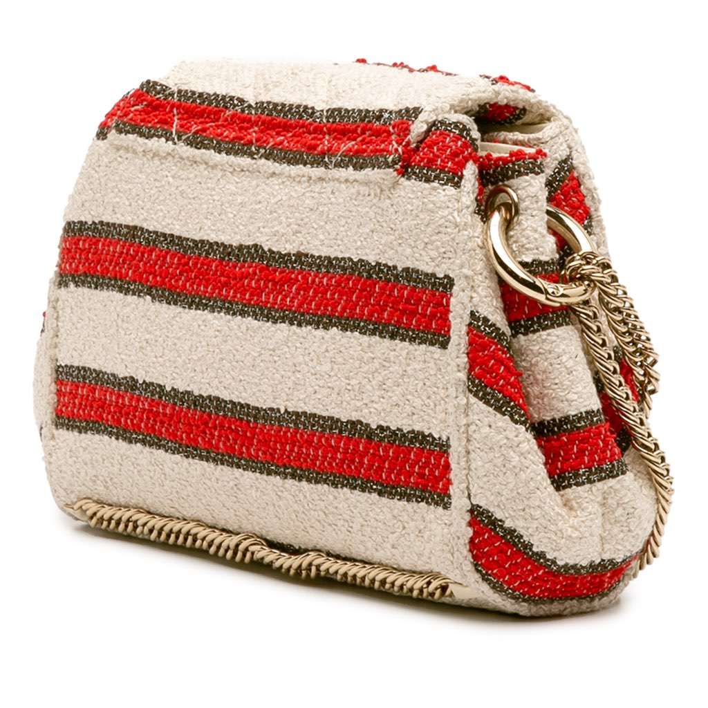 Chanel CC Quilted Tweed Striped Single Flap White Tweed Good - Back View
