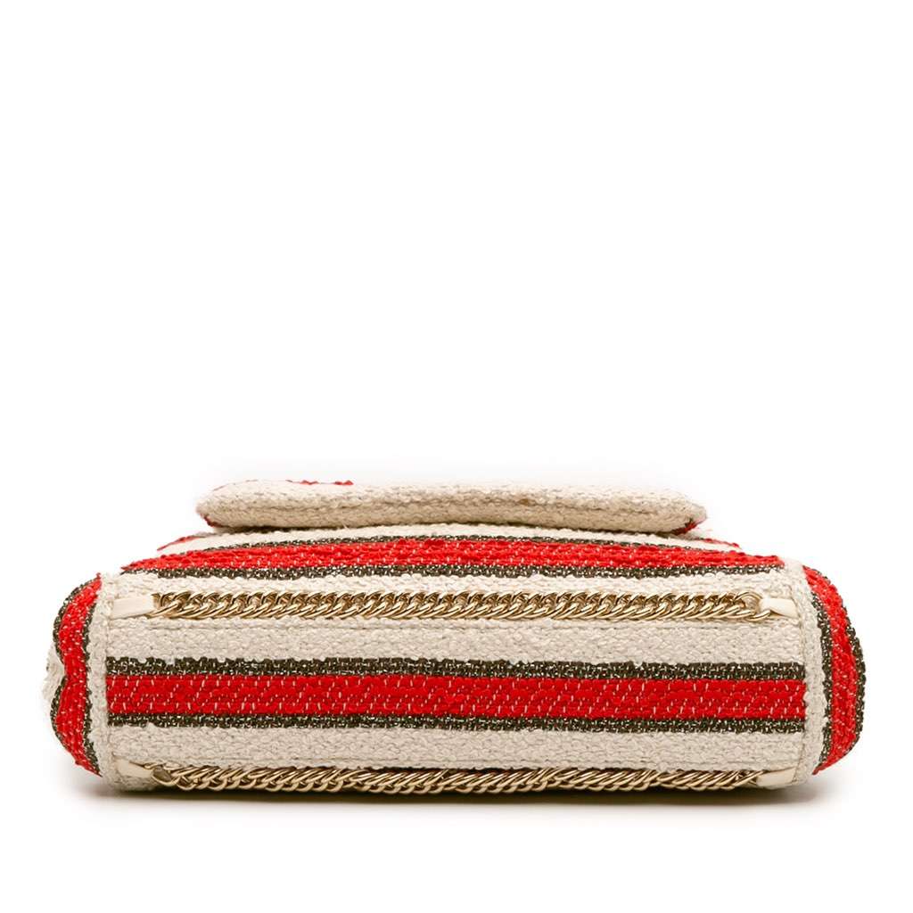 Chanel CC Quilted Tweed Striped Single Flap White Tweed Good - Inside View