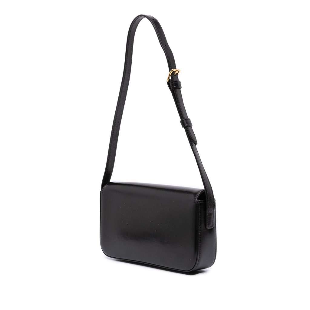 Celine Shiny Calfskin Claude Shoulder Bag Black Leather Good - Back View