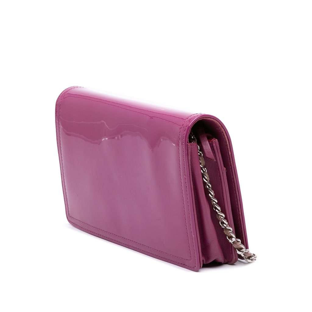 Chanel Patent CC Lipstick Wallet On Chain Purple Leather Good - Back View