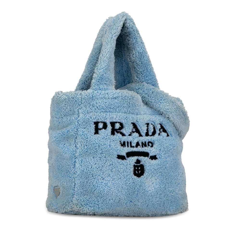 Prada Spugna Logo Terrycloth Tote Blue Cotton Good - Back View