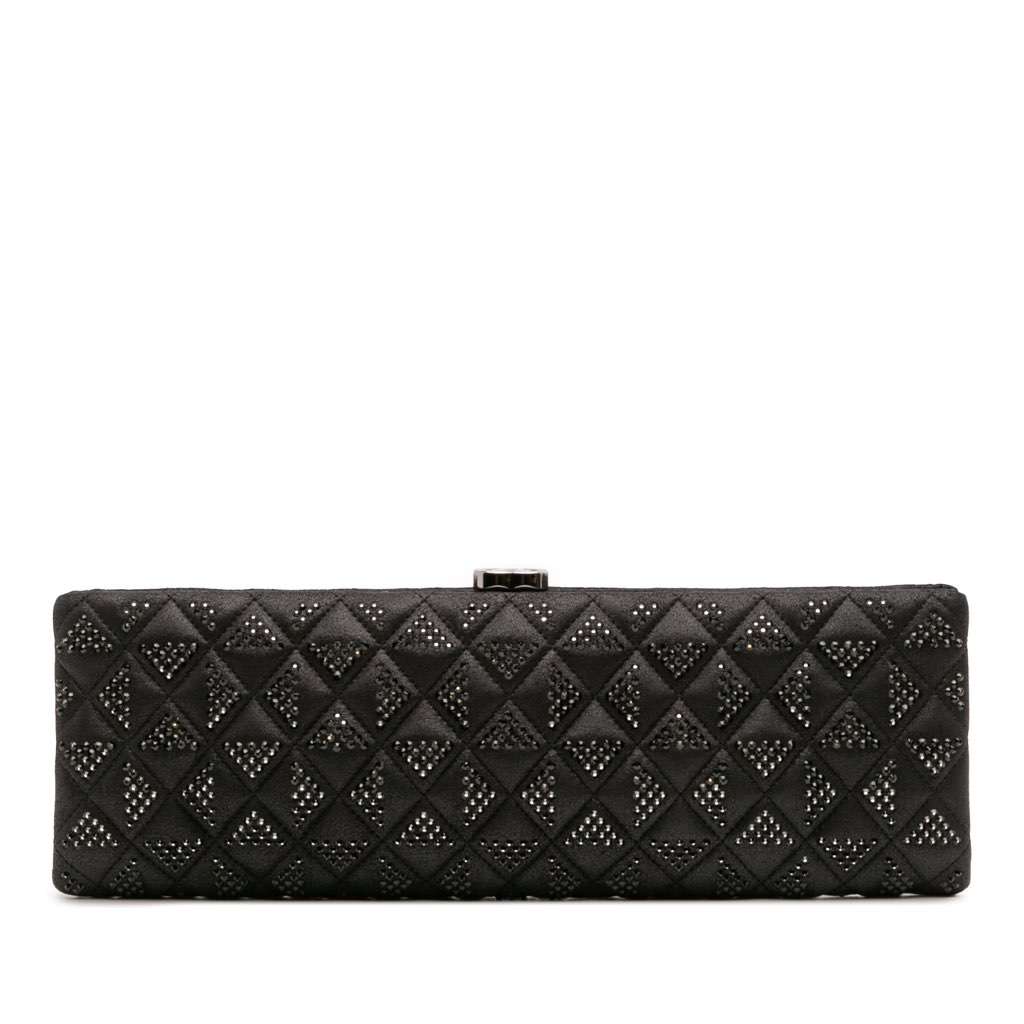 Chanel CC Quilted Iridescent Lambskin Crystal Long Clutch Black Leather Good condition - Front View