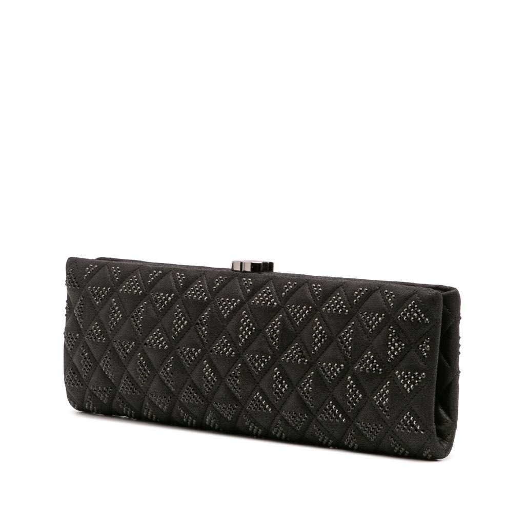 Chanel CC Quilted Iridescent Lambskin Crystal Long Clutch Black Leather Good condition - Back View