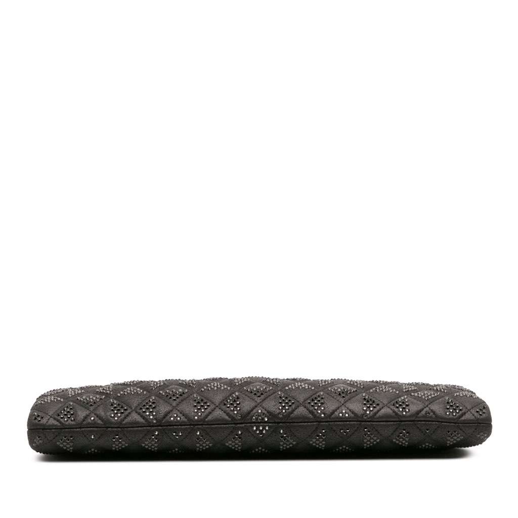 Chanel CC Quilted Iridescent Lambskin Crystal Long Clutch Black Leather Good condition - Inside View