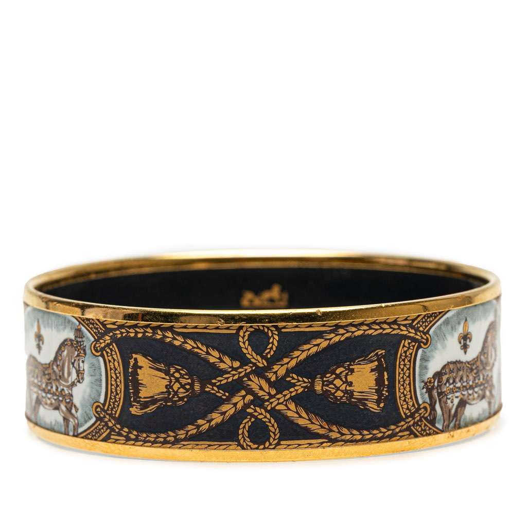 Hermès Wide Enamel Grand Apparat Horse Bangle Black Good condition - Front View