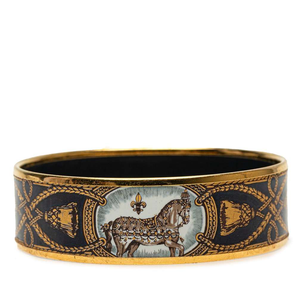 Hermès Wide Enamel Grand Apparat Horse Bangle Black Good condition - Inside View