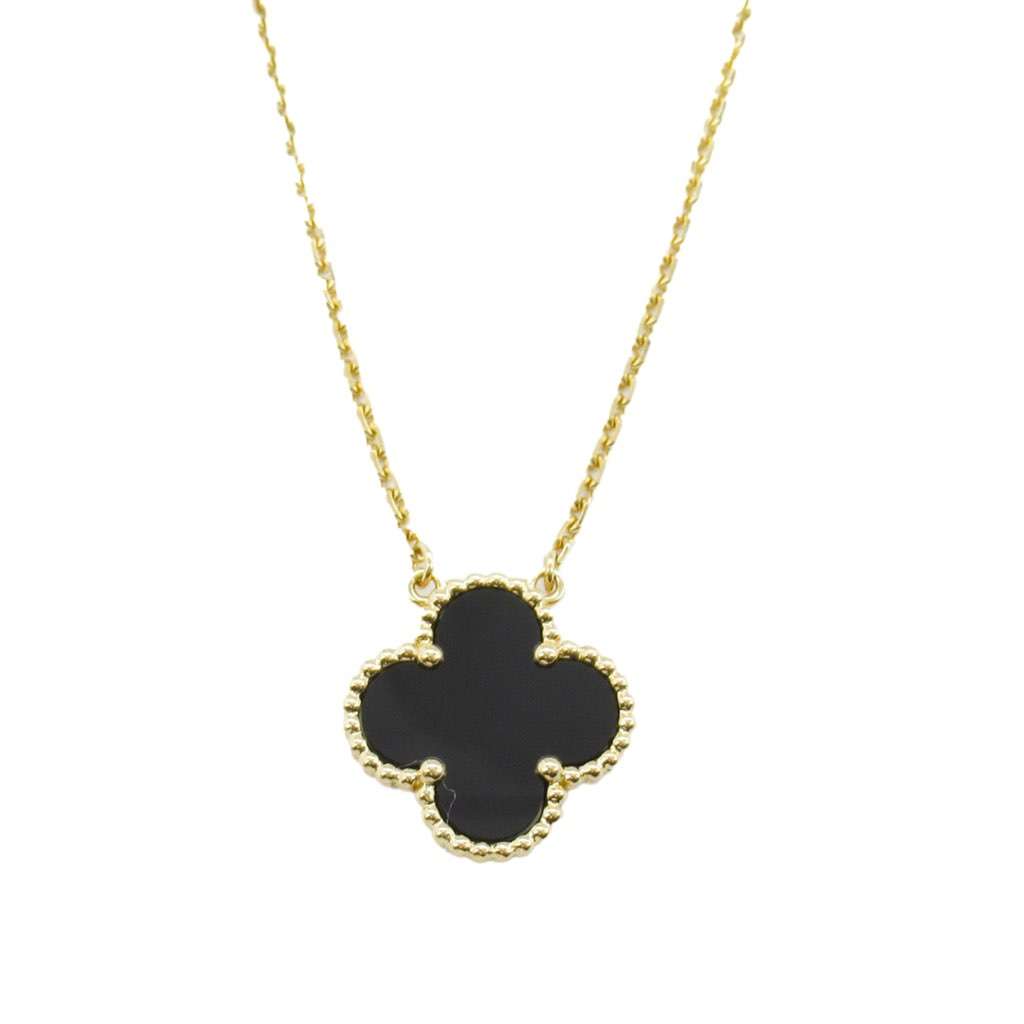 Van Cleef & Arpels 18K Yellow Gold and Onyx Vintage Alhambra Pendant Necklace Gold Gold Good condition - Front View