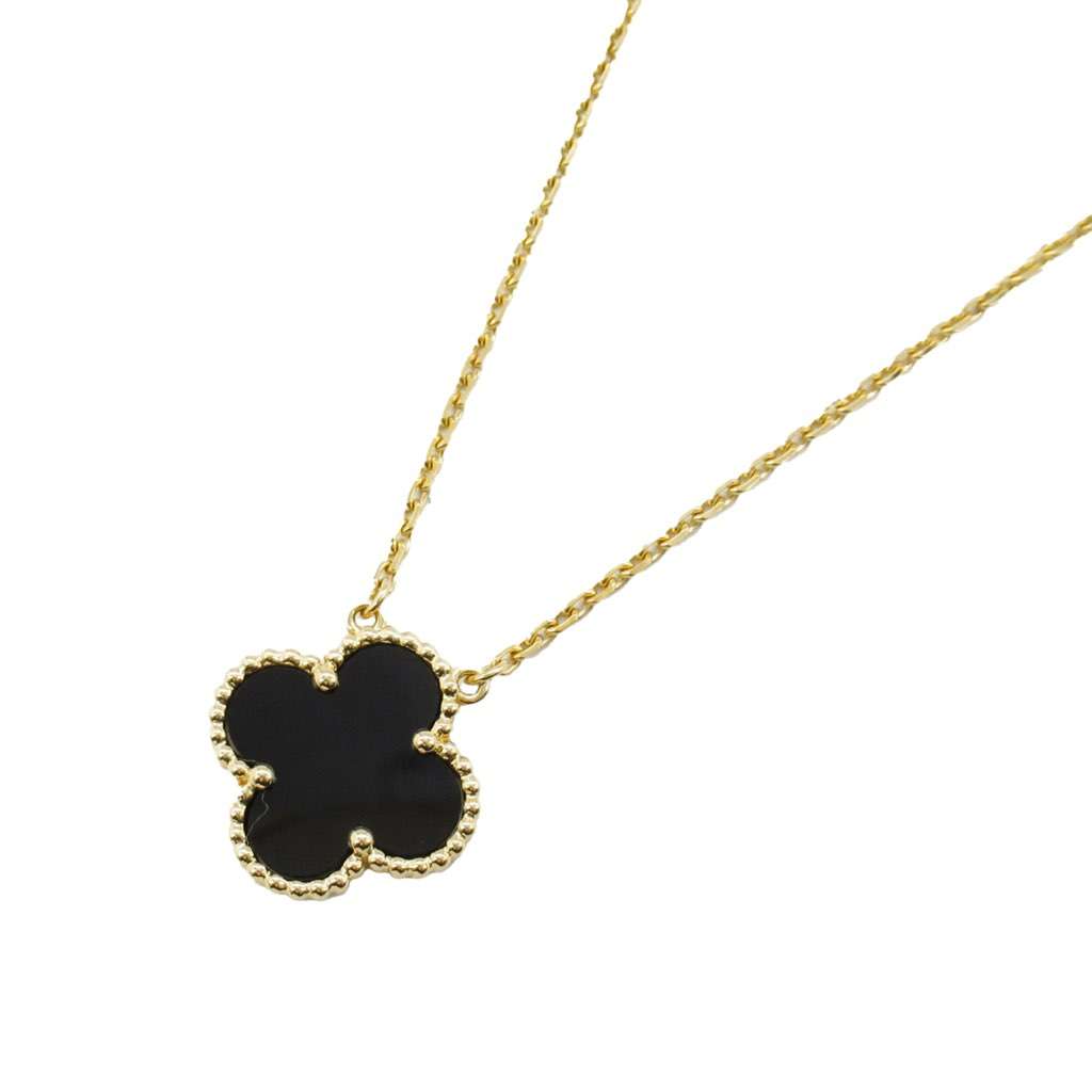 Van Cleef & Arpels 18K Yellow Gold and Onyx Vintage Alhambra Pendant Necklace Gold Gold Good condition - Back View