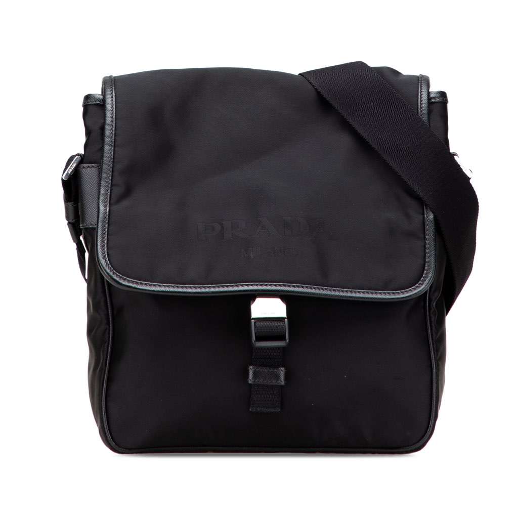 Prada Tessuto Buckle Messenger Bag Black Very good - Front View