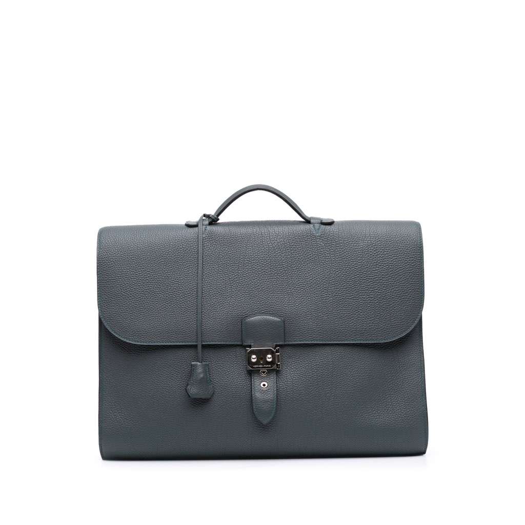 Hermès Togo Sac a Depeches 41 Blue Leather Good condition - Front View
