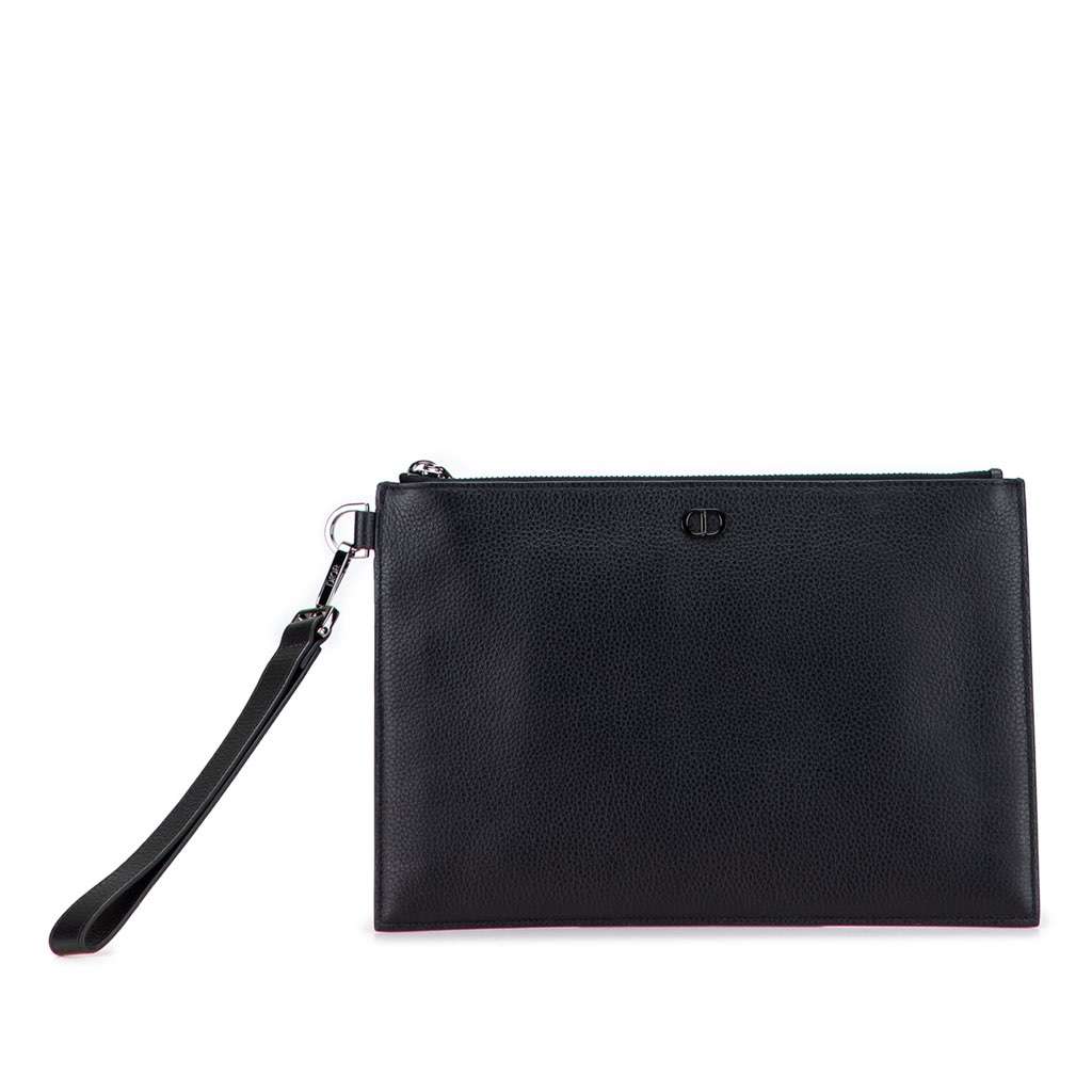 Dior Grained Calfskin CD Icon Signature A5 Pouch Black Leather Good - Front View