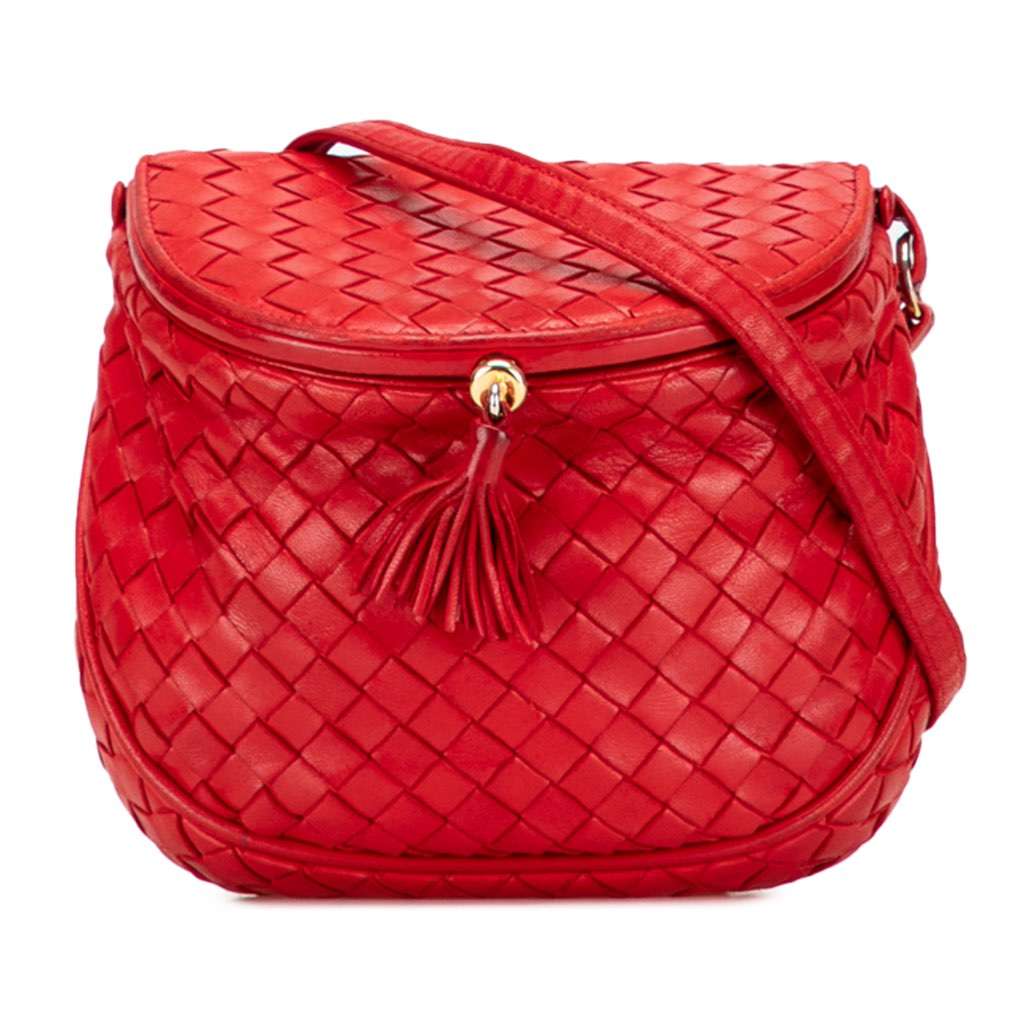 Bottega Veneta Nappa Intrecciato Marco Polo Crossbody Red Leather Good - Front View