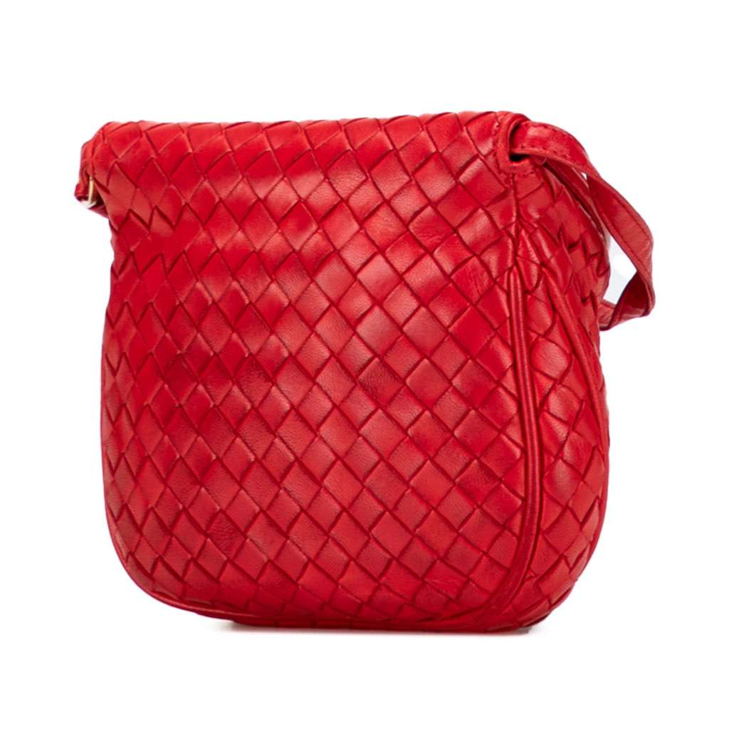 Bottega Veneta Nappa Intrecciato Marco Polo Crossbody Red Leather Good - Back View