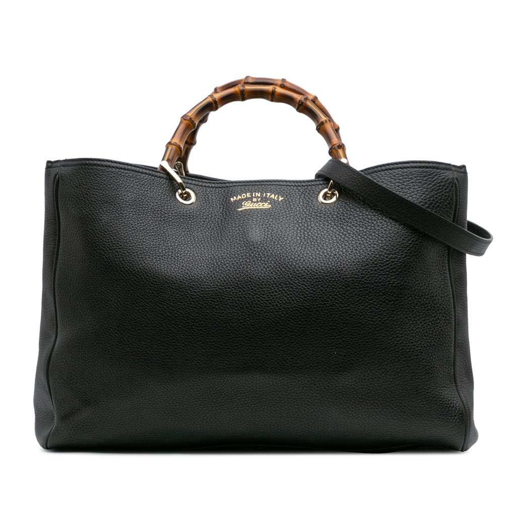 Gucci Large Calfskin Bamboo Shopper Satchel Black Leather Good condition - Front View