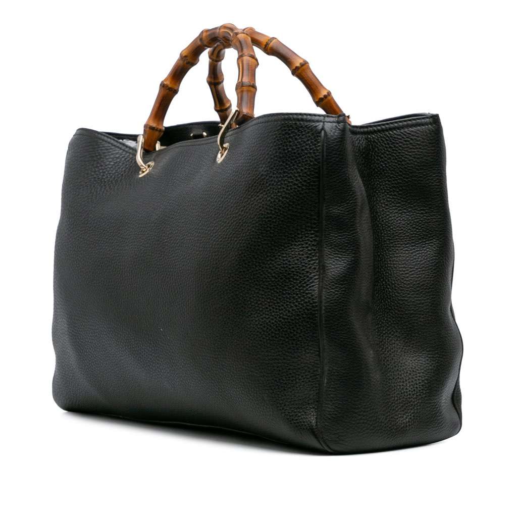 Gucci Large Calfskin Bamboo Shopper Satchel Black Leather Good condition - Back View