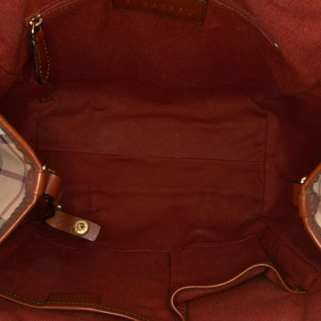 Burberry Small Suede Trimmed Haymarket Check Coated Canvas Canterbury Tote Brown Canvas Good - Model View