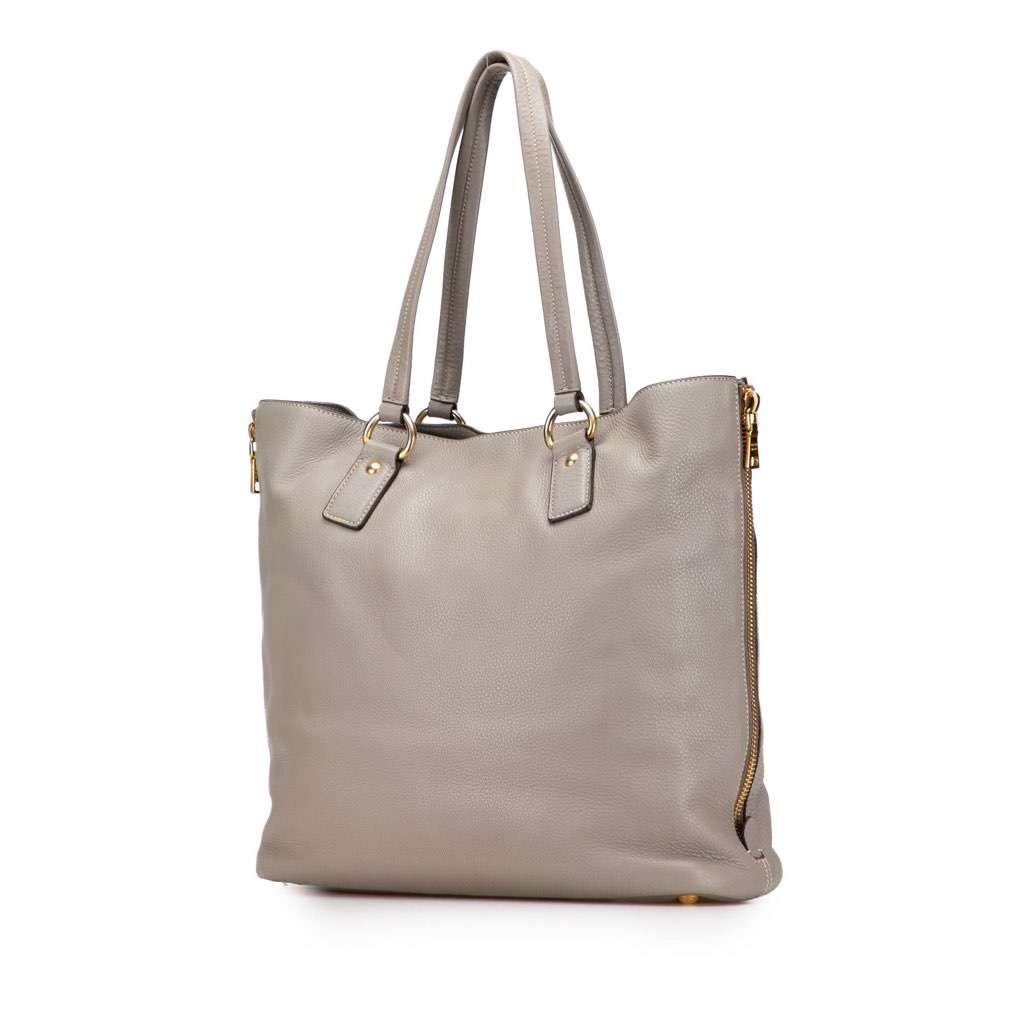 Prada Vitello Daino Side Zip Shopper Tote Grey Leather Very good - Back View