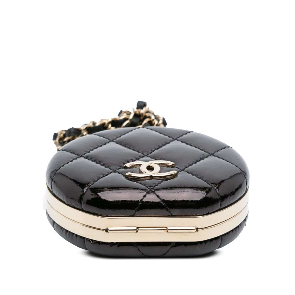Chanel Quilted Patent Round Mirror Chain Necklace Black Leather Very good - Inside View