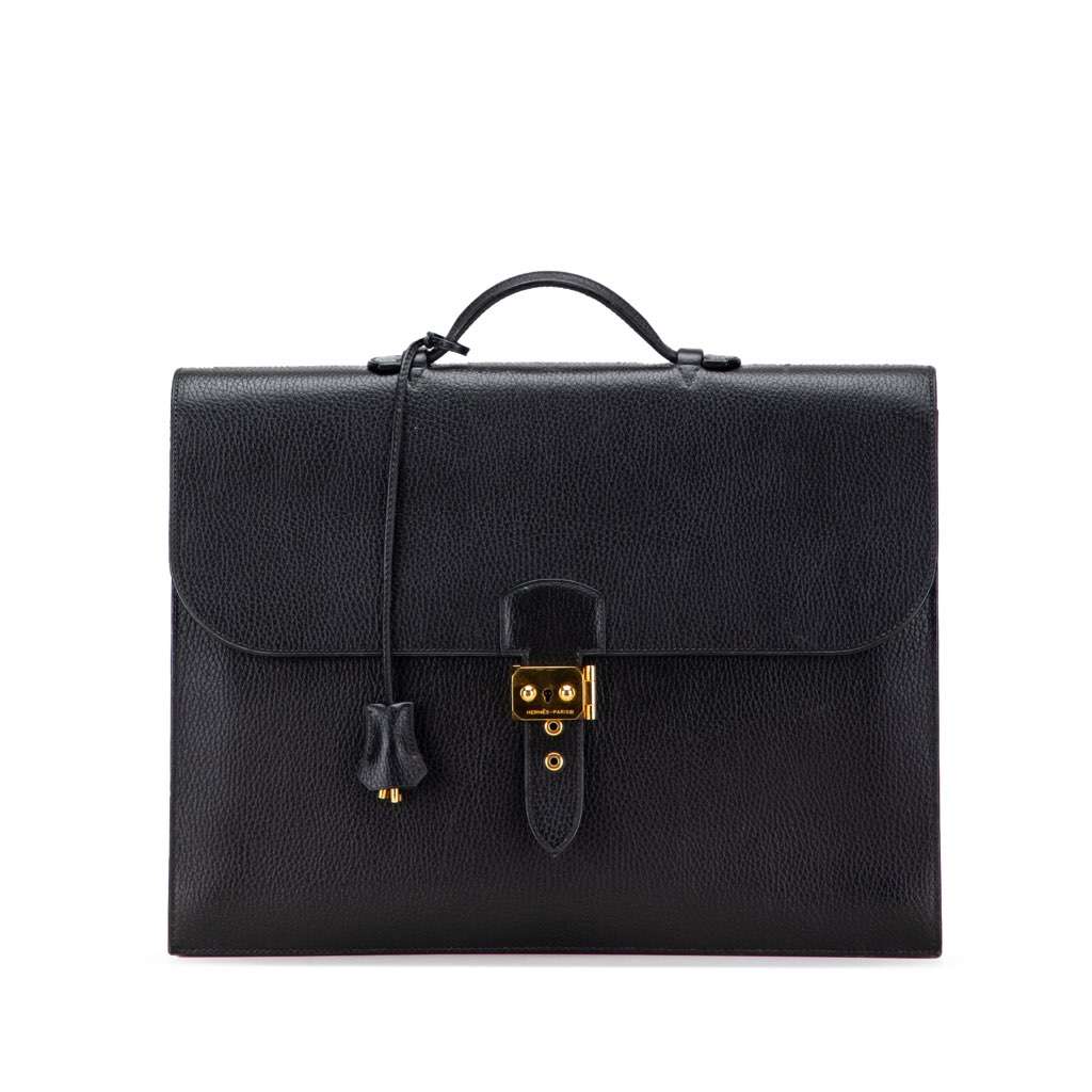 Hermès Ardennes Sac A Depeches 38 Black Leather Good condition - Front View