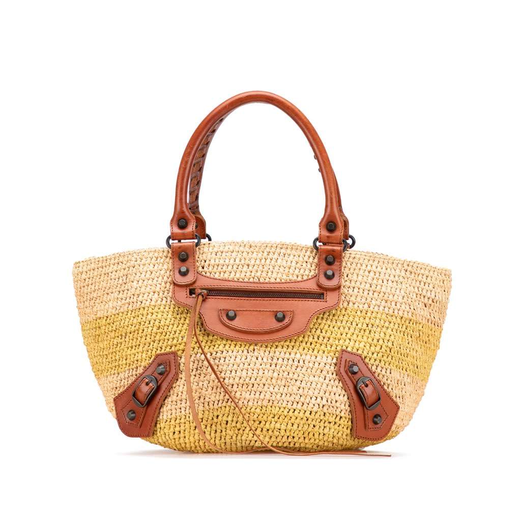Balenciaga Raffia Motocross Classic Panier Basket Tote Brown Very good condition - Front View