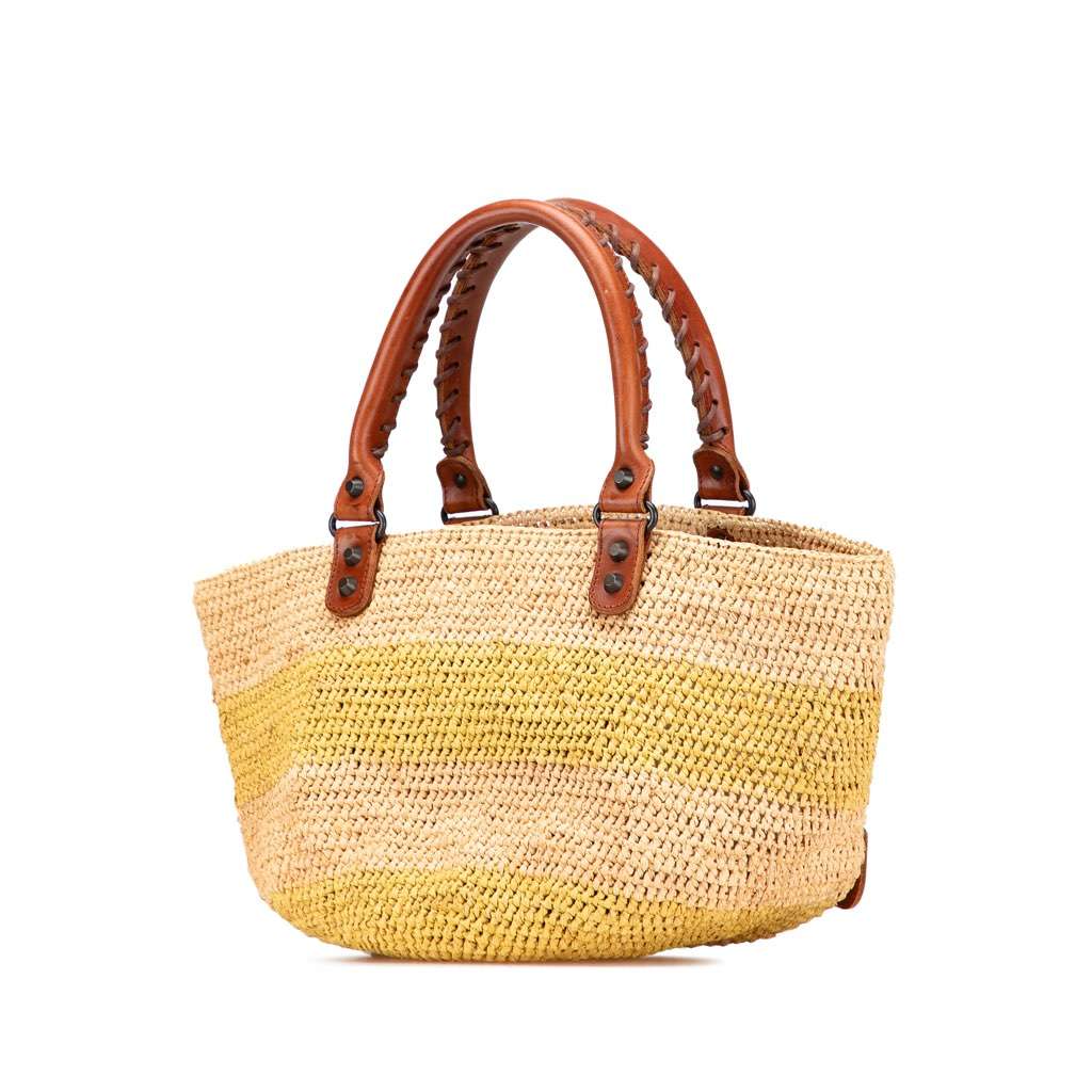 Balenciaga Raffia Motocross Classic Panier Basket Tote Brown Very good condition - Back View