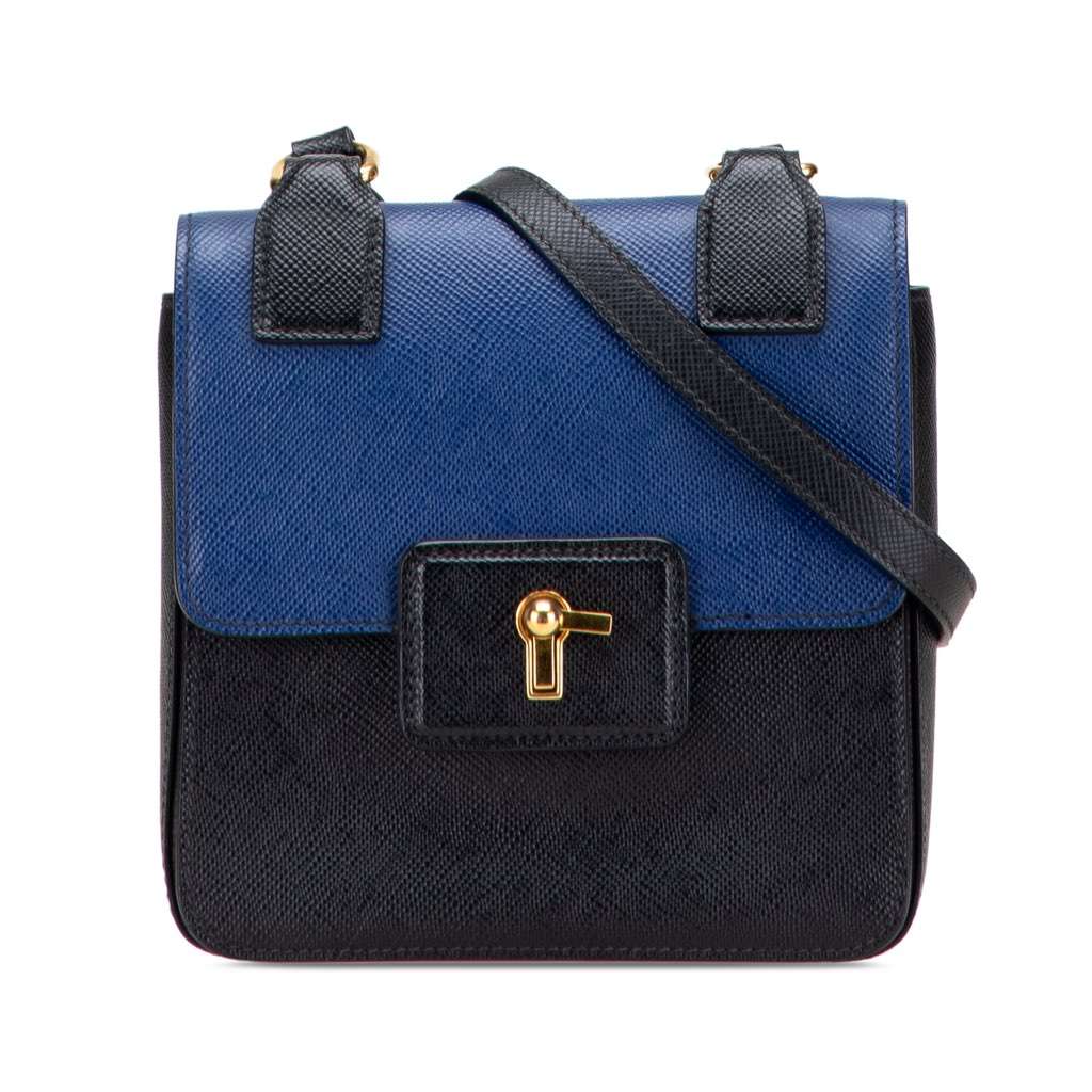 Prada Bicolor Saffiano Cuir Flap Crossbody Black Leather Very good - Front View