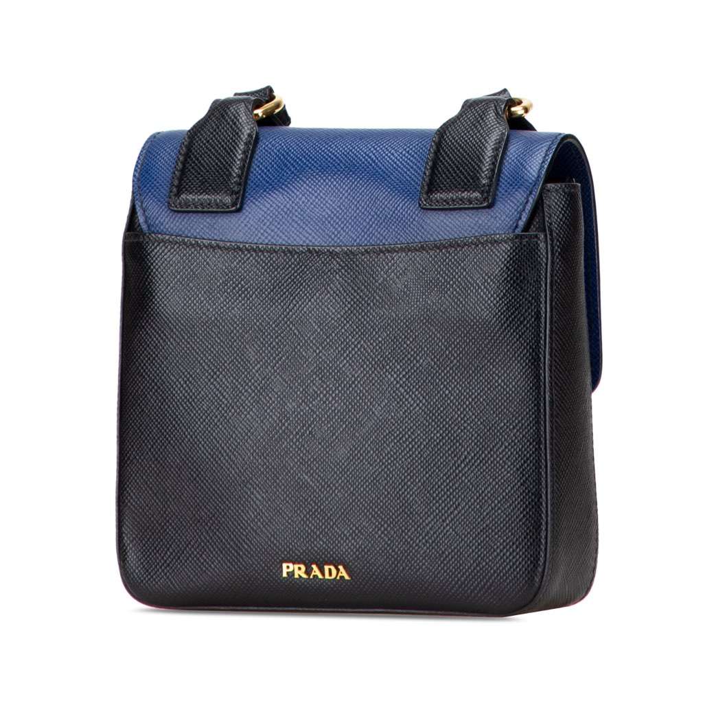 Prada Bicolor Saffiano Cuir Flap Crossbody Black Leather Very good - Back View