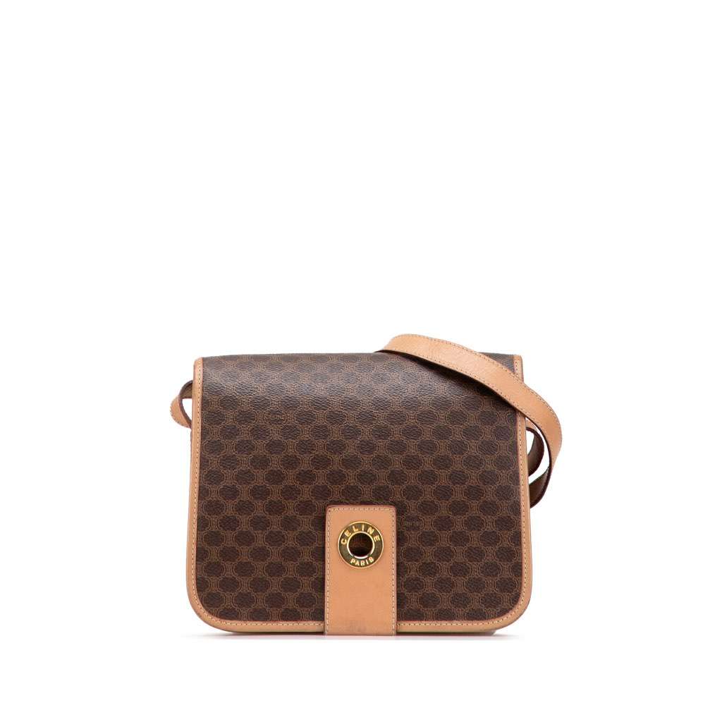 Celine Macadam Coated Canvas Crossbody Brown Canvas Fair - Front View