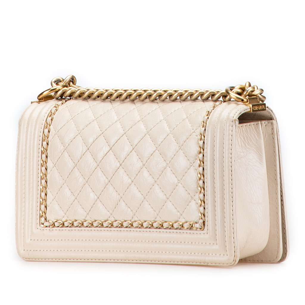 Chanel Old Medium Quilted Aged Calfskin Jacket Boy Flap White Leather Good - Back View