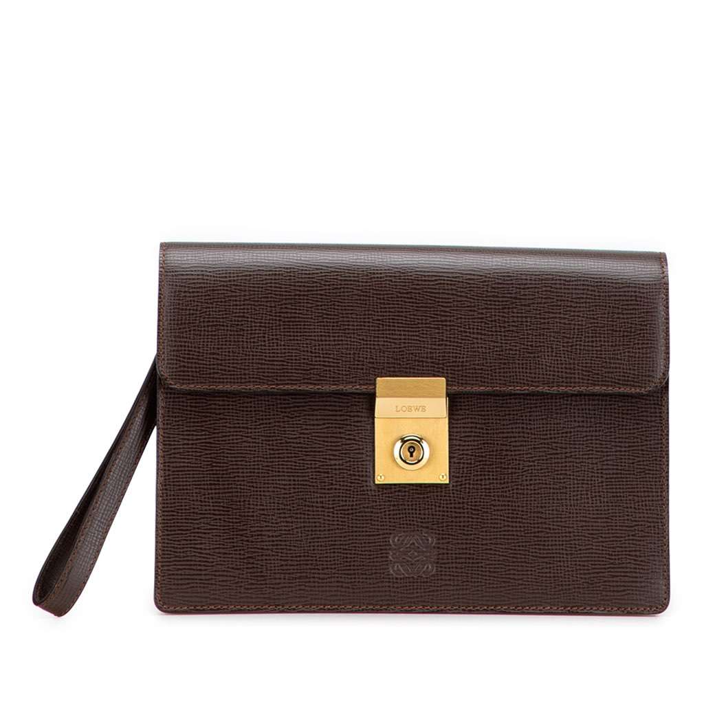 Loewe Leather Anagram Clutch Brown Leather Good condition - Front View