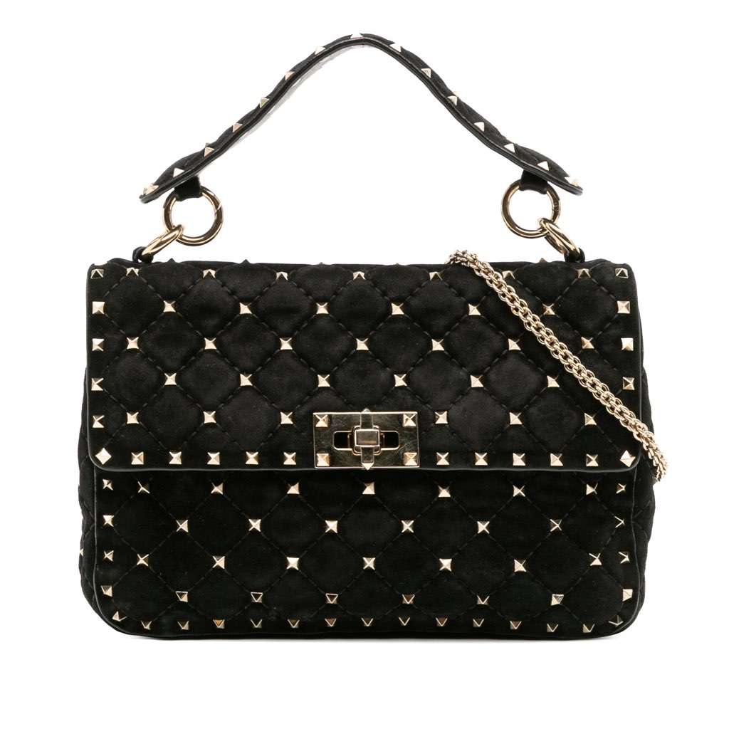 Valentino Medium Suede Rockstud Spike Satchel Black Leather Good condition - Front View