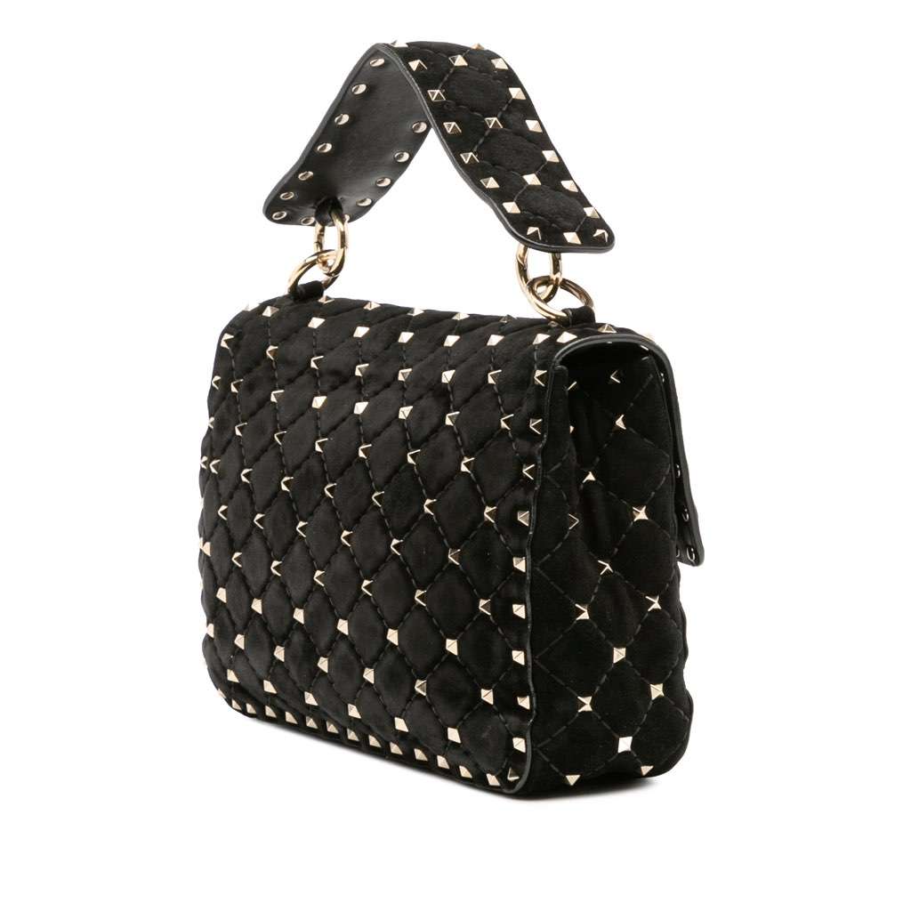 Valentino Medium Suede Rockstud Spike Satchel Black Leather Good condition - Back View