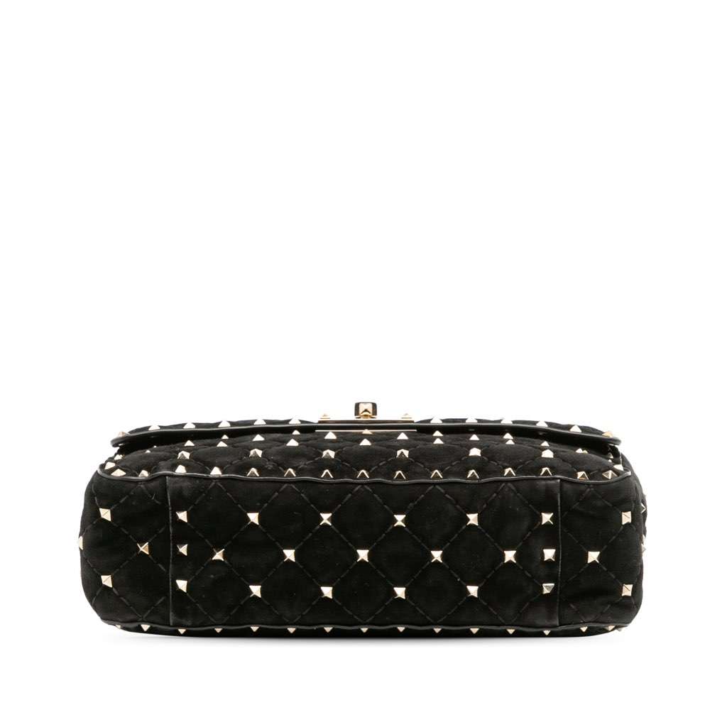 Valentino Medium Suede Rockstud Spike Satchel Black Leather Good condition - Inside View