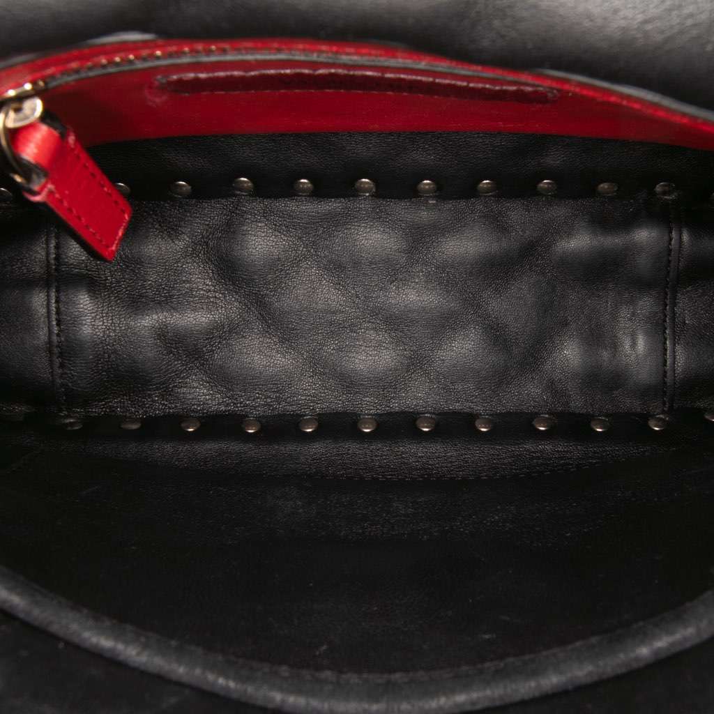 Valentino Medium Suede Rockstud Spike Satchel Black Leather Good condition - Model View