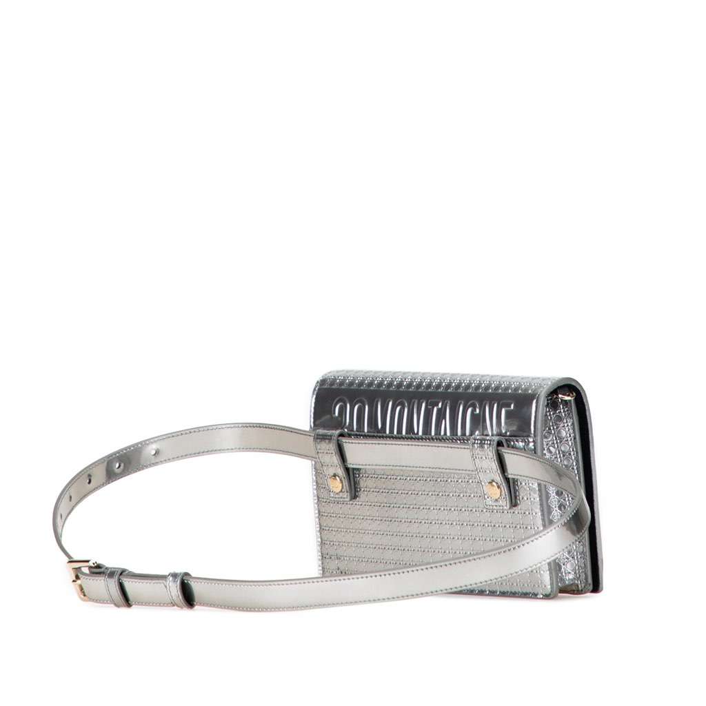 Dior Metallic Patent Microcannage 2 in 1 30 Montaigne Pouch Silver Leather Good condition - Back View