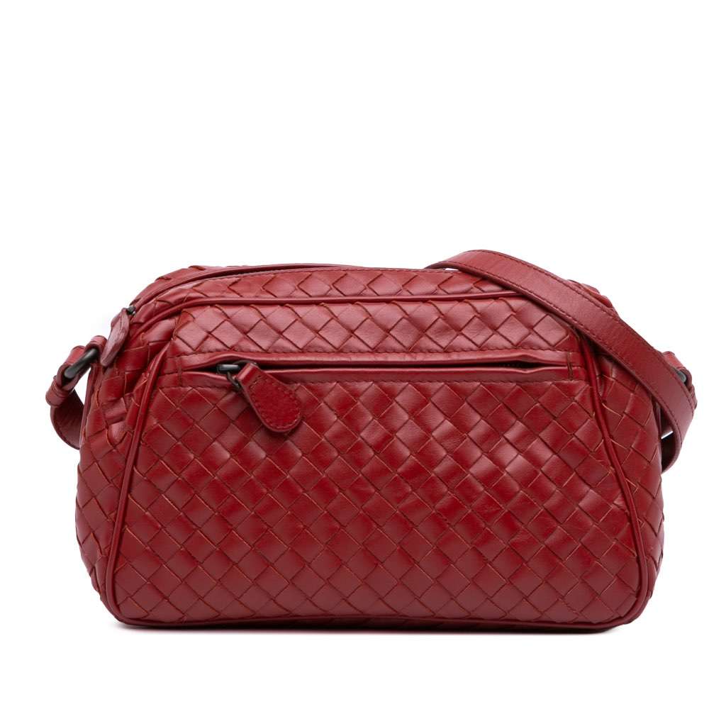 Bottega Veneta Leather Intrecciato Crossbody Red Leather Good condition - Front View