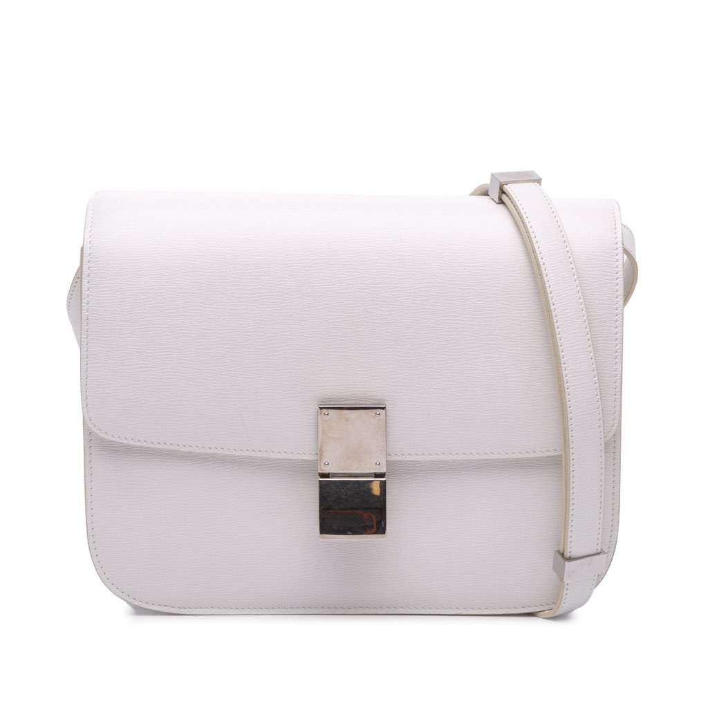 Celine Medium Calfskin Classic Box White Leather Good - Front View
