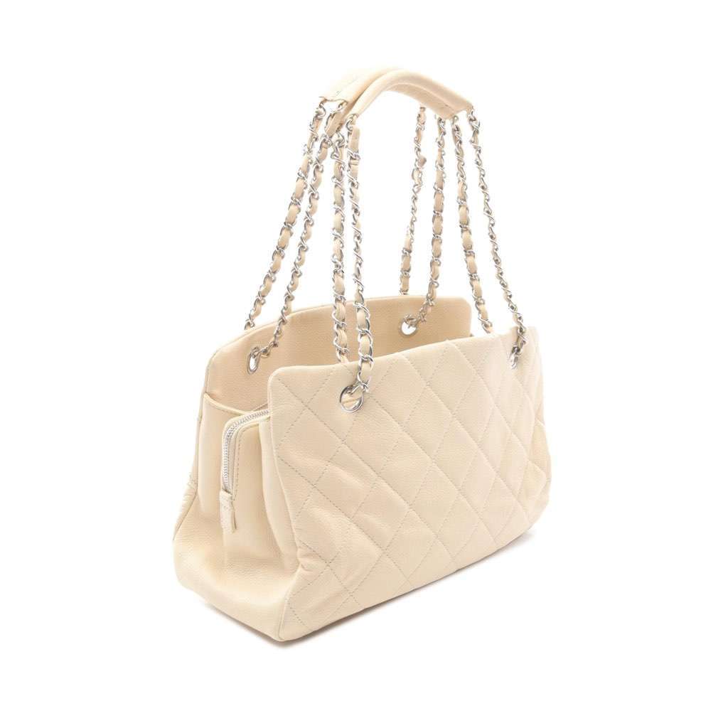 Chanel Petite Caviar Timeless Tote White Leather Good - Back View