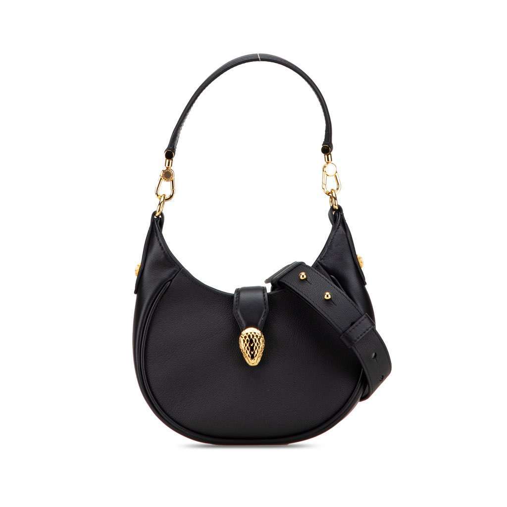 Bvlgari Small Leather Serpenti Ellipse Satchel Black Leather Very good condition - Front View