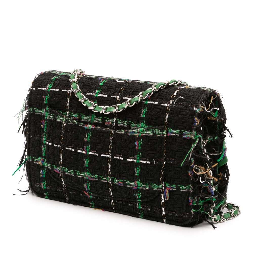 Chanel Quilted Boucle Tweed Robot Charm Wallet On Chain Black Tweed Good - Back View
