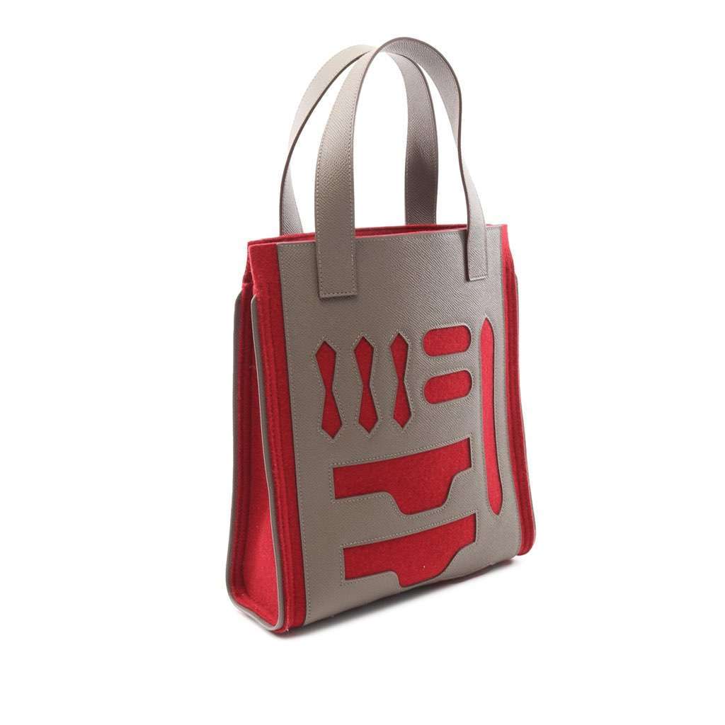 Hermès Epsom and Felt Petit H Skeleton Vertical Tote PM Grey Leather Good condition - Back View