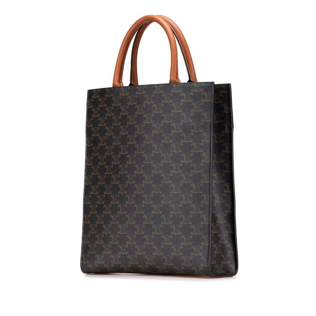 Celine Small Triomphe Coated Canvas Vertical Cabas Tote Brown Canvas Very good - Back View