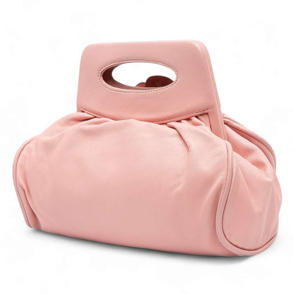 Chanel Lambskin Camellia Top Handle Frame Bag Pink Leather Good - Back View