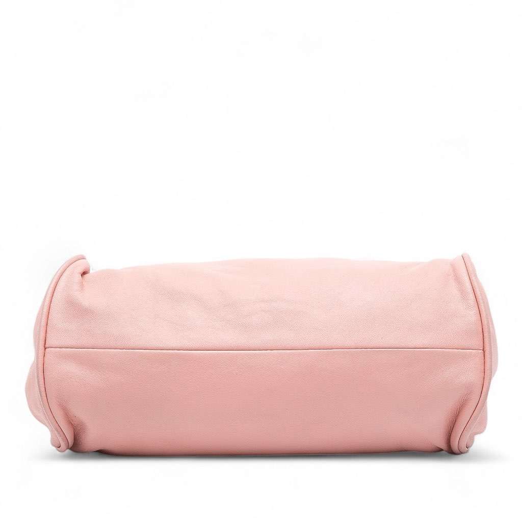 Chanel Lambskin Camellia Top Handle Frame Bag Pink Leather Good - Inside View