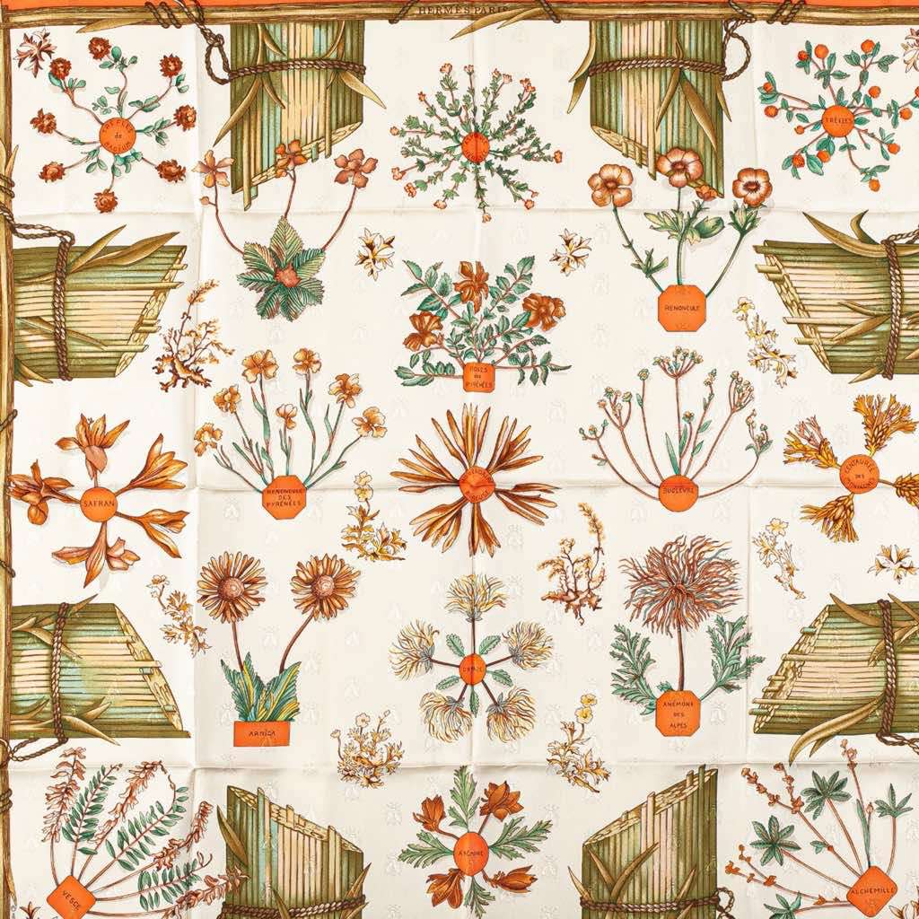 Hermès Herbier de Gavarnie Silk Scarf White Silk Good condition - Back View